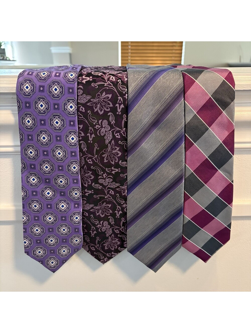 Lot of 4 Men's 100% Silk Neckties 57 Inch Arrow Adolfo Purple Floral Plaid